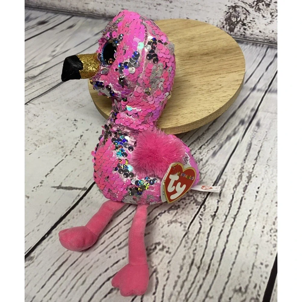 Ty Flippables Pinky the Pink and Silver Flamingo Color Changing Sequin Plush